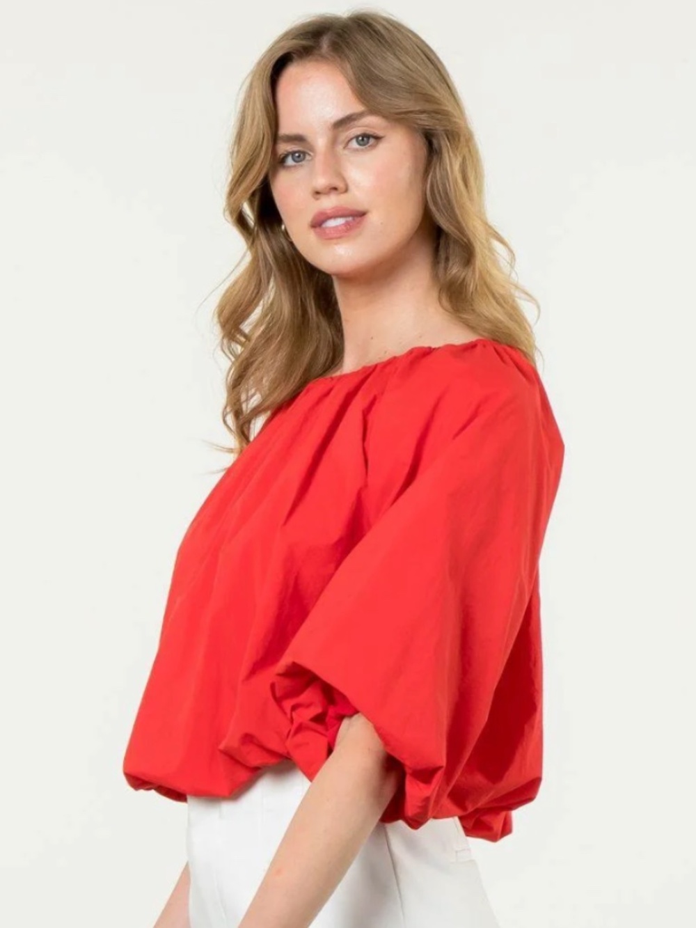 THML Medium M red puff sleeve elastic blouse - Picture 2 of 7